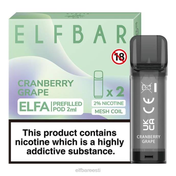 elfbar elfa eeltäidetud kaun - 2ml - 20mg (2 pakki) 46F6R127 jõhvika viinamarja