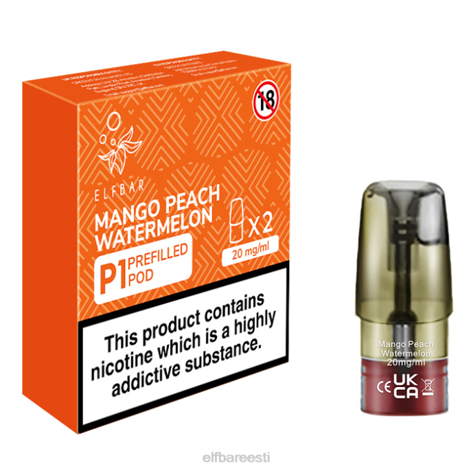elfbar mate 500 p1 eeltäidetud kaunad - 20mg (2 pakki) mango virsik arbuus 46F6R158