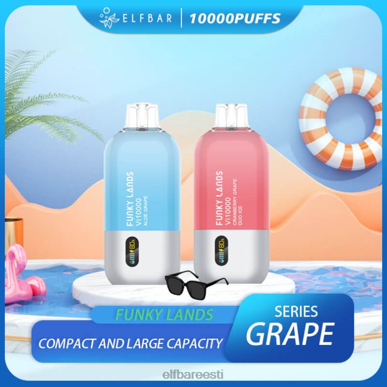 24H0X150 ELFBAR funky lands parima maitsega ühekordne vape vi10000 viinamarjasari jõhvika viinamarja duo jää
